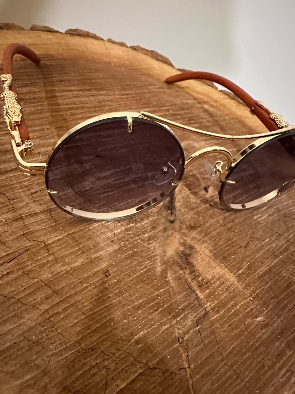 Gold Round Sunglasses with Dark Lenses
